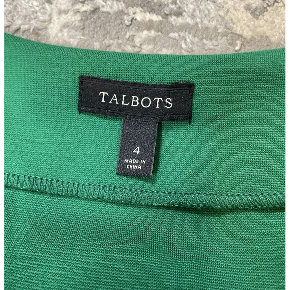 Talbots Green Long Sleeve Faux Wrap Ponte Dress Side Ruched Womens Size 4 - Picture 6 of 9